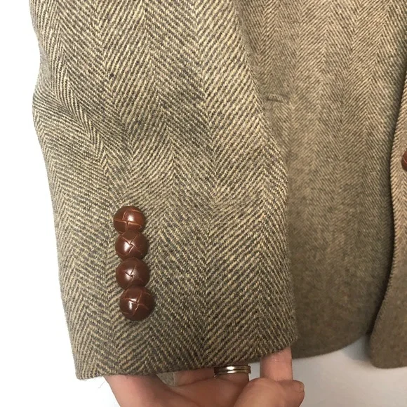 CHAPS Ralph Lauren suit coat blazer woven in Scotland Camel Hair jacket Sz Large - Picture 5 of 16